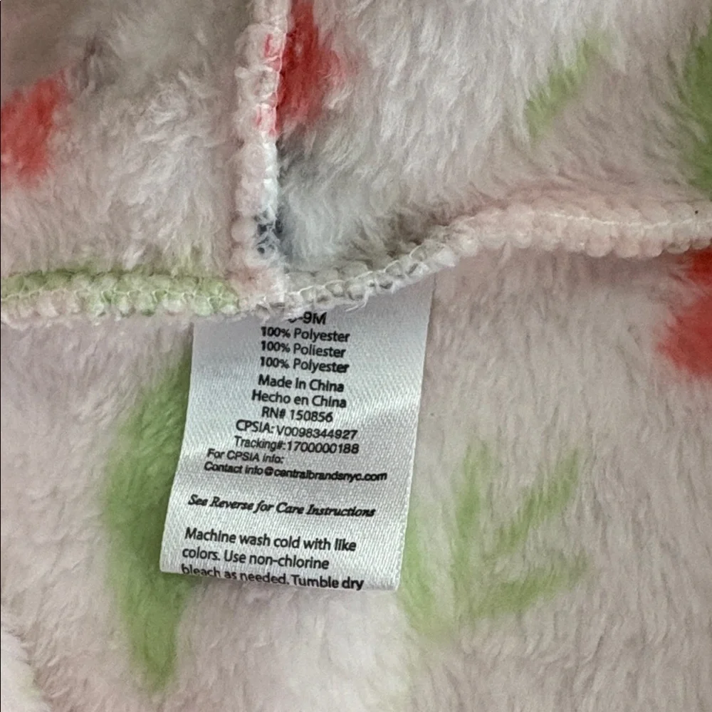 New! Baby Elements Plush Pink Floral Kids Bath Robe - Sloths - Size 0 - 9 months